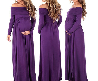 Women's Elegant Off-Shoulder Maternity Dress | Comfortable Stretchy Fit-Mykonostore-Purple-S-Mykonostore