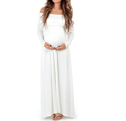 Women's Elegant Off-Shoulder Maternity Dress | Comfortable Stretchy Fit-Mykonostore-White-S-Mykonostore