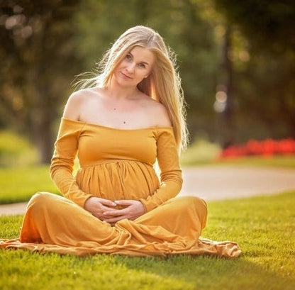 Women's Elegant Off-Shoulder Maternity Dress | Comfortable Stretchy Fit-Mykonostore-Yellow-S-Mykonostore