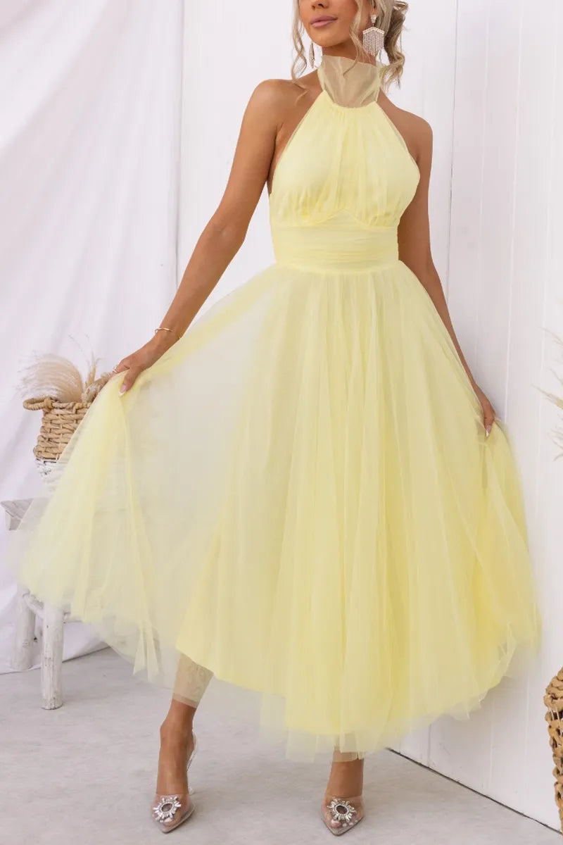 Women's Elegant Off-the-Shoulder Evening Dress | Chic Sleeveless Formal Gown-Mykonostore-Yellow-S-Mykonostore