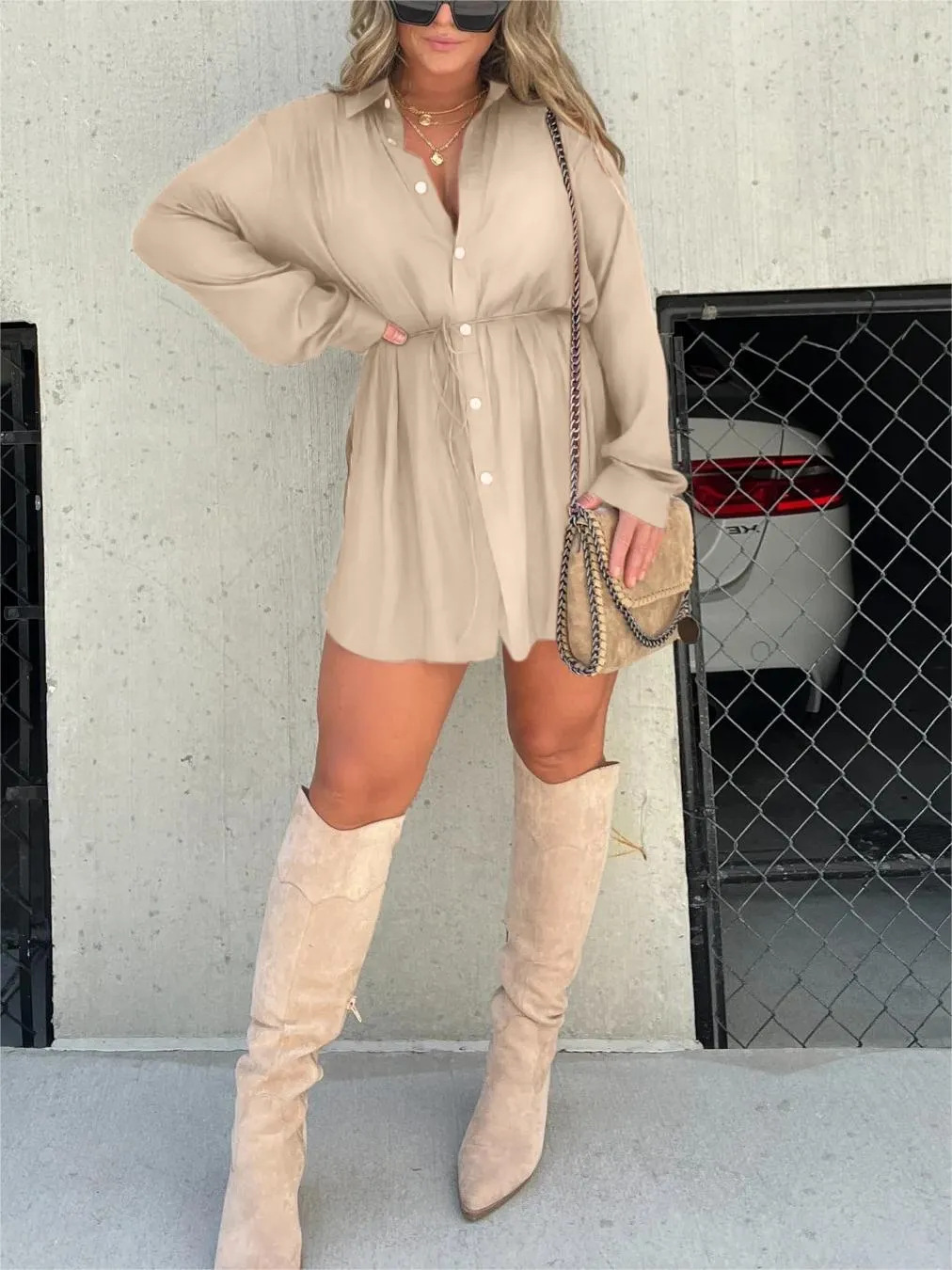 Women's Elegant Satin Romper Dress | Stylish Comfortable Evening Wear-Mykonostore-Apricot-S-Mykonostore