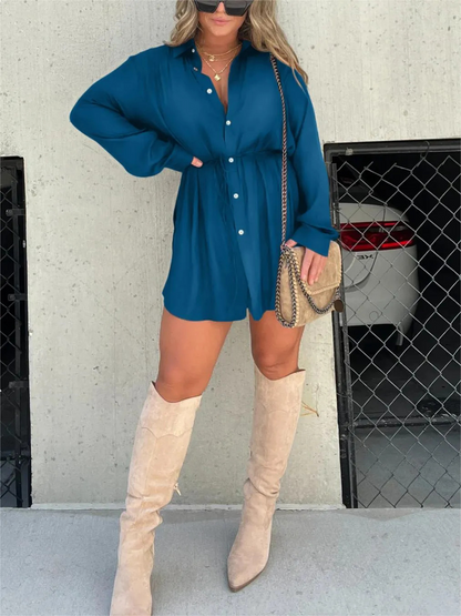 Women's Elegant Satin Romper Dress | Stylish Comfortable Evening Wear-Mykonostore-Blue-S-Mykonostore