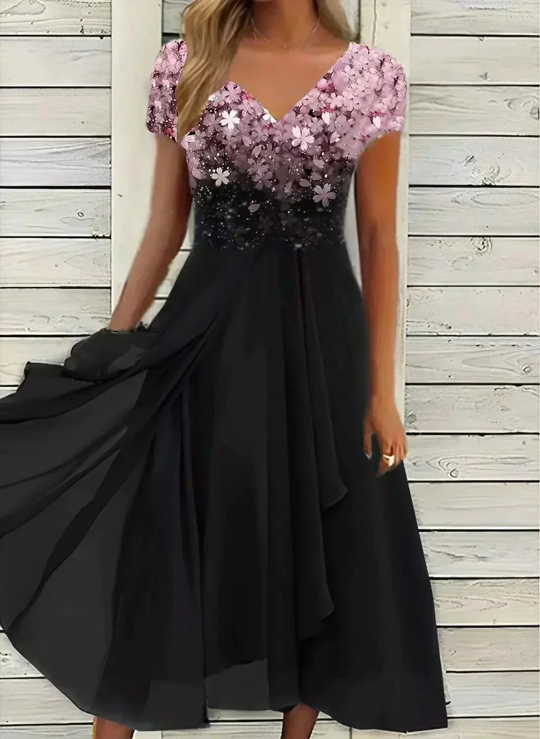 Women's Elegant Solid Evening Gown | Flowing Silhouette with Defined Waistline-Mykonostore-Pink Black-S-Mykonostore