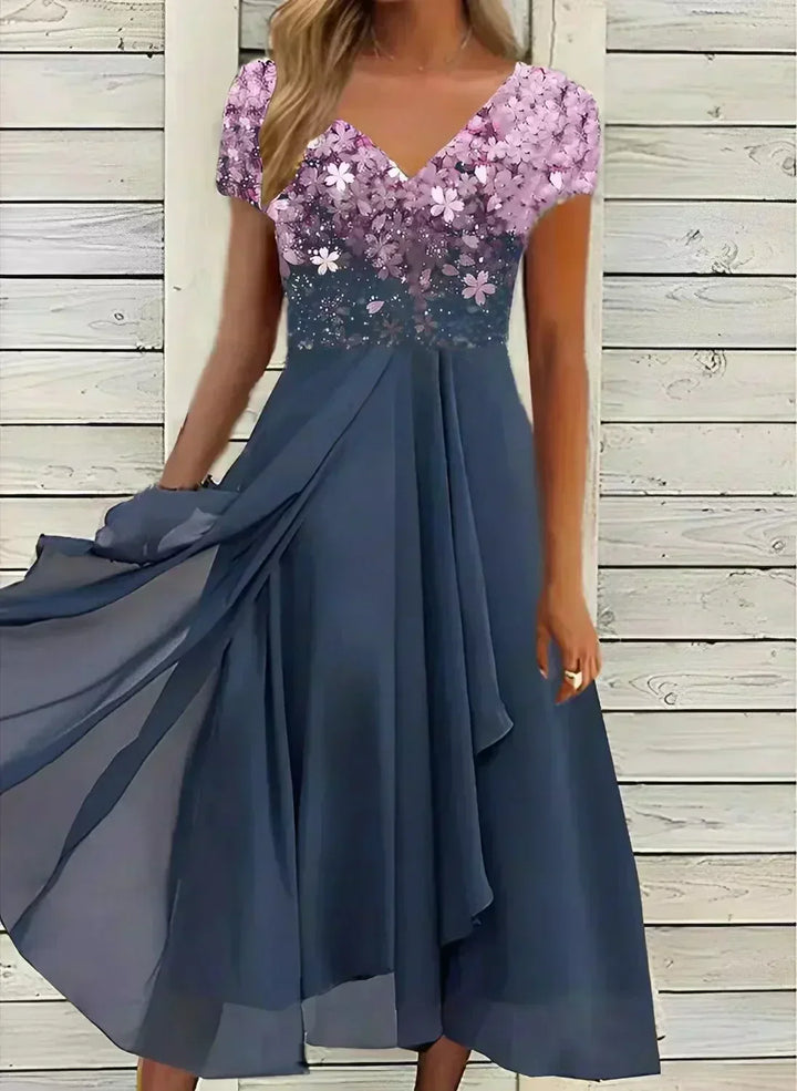 Women's Elegant Solid Evening Gown | Flowing Silhouette with Defined Waistline-Mykonostore-Pink Blue-S-Mykonostore