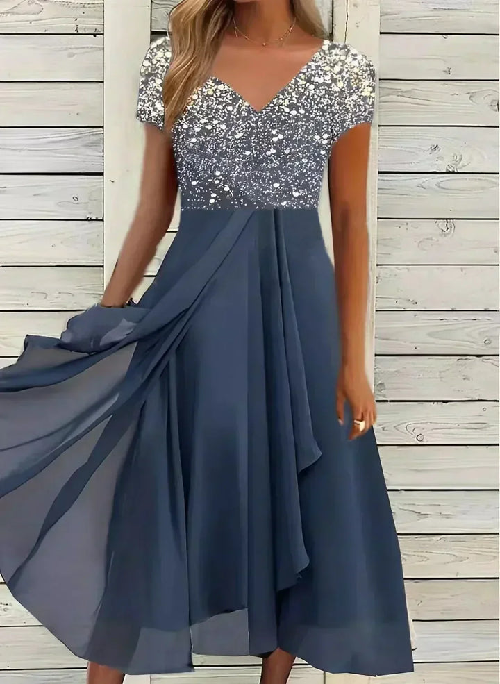 Women's Elegant Solid Evening Gown | Flowing Silhouette with Defined Waistline-Mykonostore-Silver Blue-S-Mykonostore