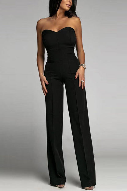 Women's Elegant Strapless Jumpsuit | High-Waisted Flared Pants-Mykonostore-Black-S-Mykonostore