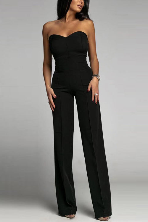 Women's Elegant Strapless Jumpsuit | High-Waisted Flared Pants-Mykonostore-Black-S-Mykonostore