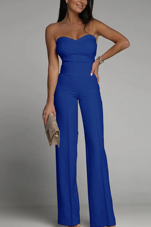 Women's Elegant Strapless Jumpsuit | High-Waisted Flared Pants-Mykonostore-Blue-S-Mykonostore