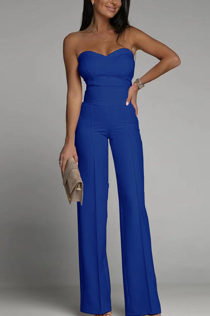 Women's Elegant Strapless Jumpsuit | High-Waisted Flared Pants-Mykonostore-Blue-S-Mykonostore