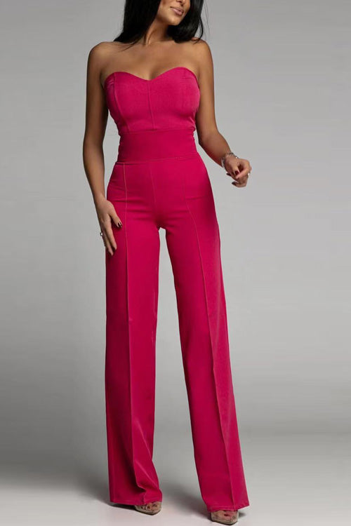 Women's Elegant Strapless Jumpsuit | High-Waisted Flared Pants-Mykonostore-Red-S-Mykonostore