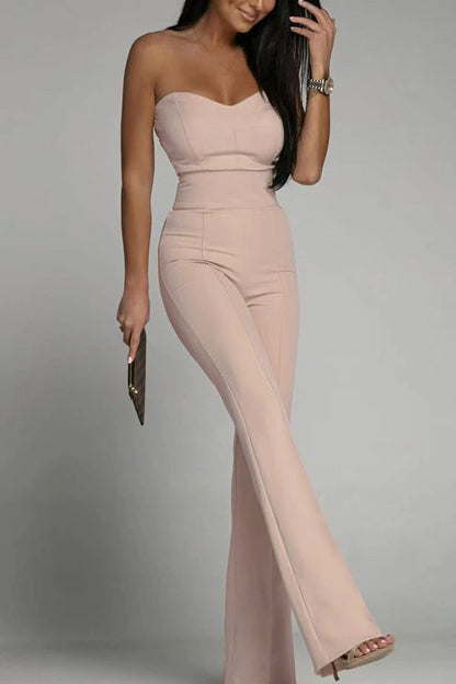 Women's Elegant Strapless Jumpsuit | High-Waisted Flared Pants-Mykonostore-Mykonostore