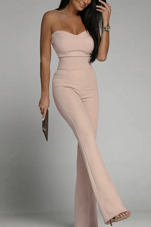 Women's Elegant Strapless Jumpsuit | High-Waisted Flared Pants-Mykonostore-Mykonostore