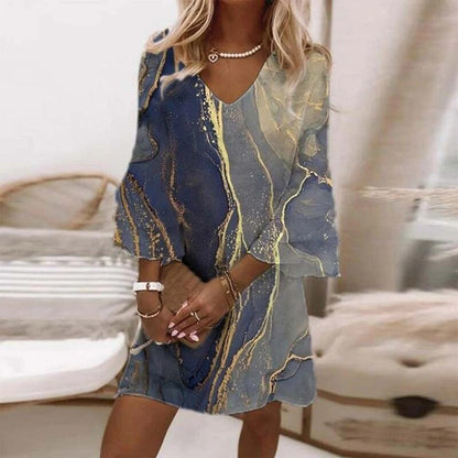 Women's Elegant Summer Dress | Airy Nature-Inspired Print-Mykonostore-Dark Blue-S-Mykonostore