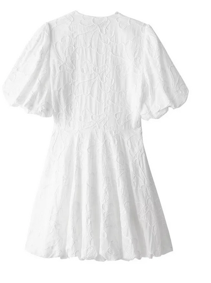 Women's Embroidered Dress with Deep V-Neck | Elegant Balloon Skirt for Spring and Summer-Mykonostore-Mykonostore
