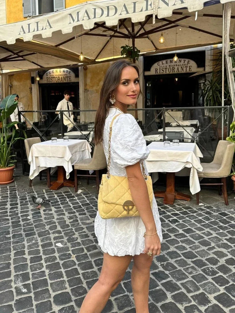 Women's Embroidered Dress with Deep V-Neck | Elegant Balloon Skirt for Spring and Summer-Mykonostore-Mykonostore