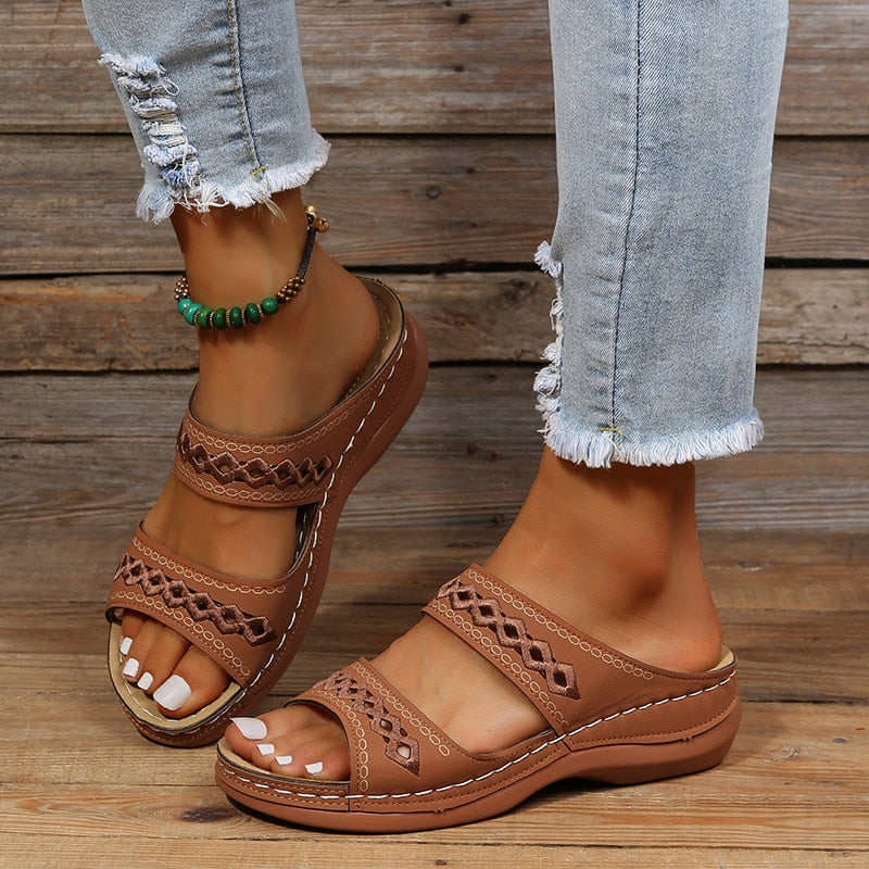Women's Ergonomic Sandals | Comfortable Orthopedic Footbed for Daily Wear-Mykonostore-Dark Brown-5-Mykonostore