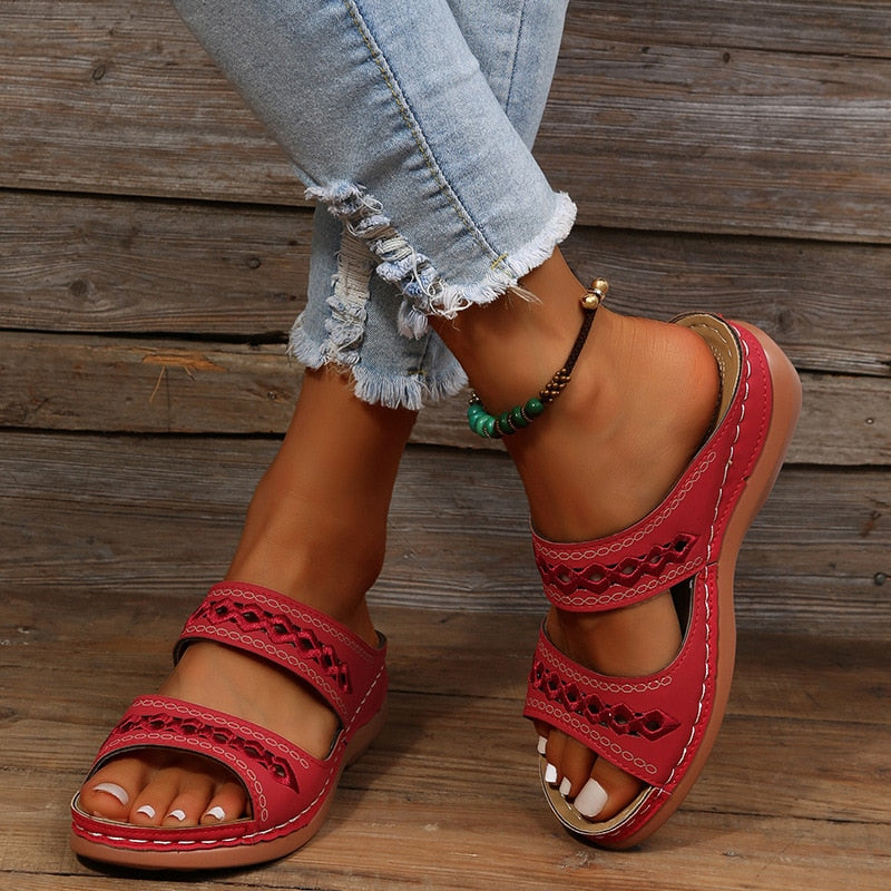 Women's Ergonomic Sandals | Comfortable Orthopedic Footbed for Daily Wear-Mykonostore-Red-5-Mykonostore