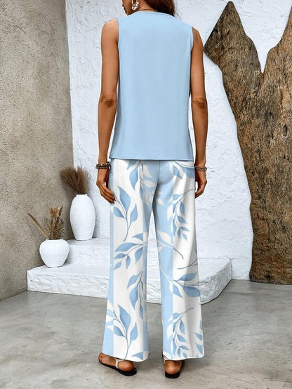 Women's Floral Print Two-Piece Summer Outfit | Relaxed Fit Top and Bottom-Mykonostore-Mykonostore