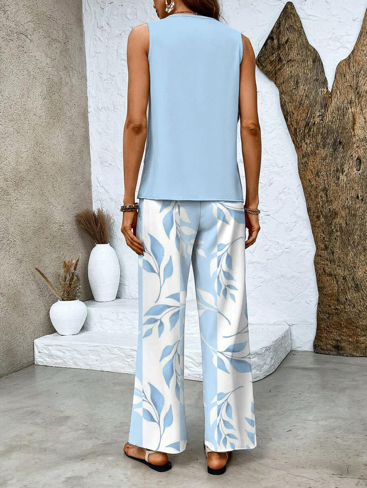 Women's Floral Print Two-Piece Summer Outfit | Relaxed Fit Top and Bottom-Mykonostore-Mykonostore
