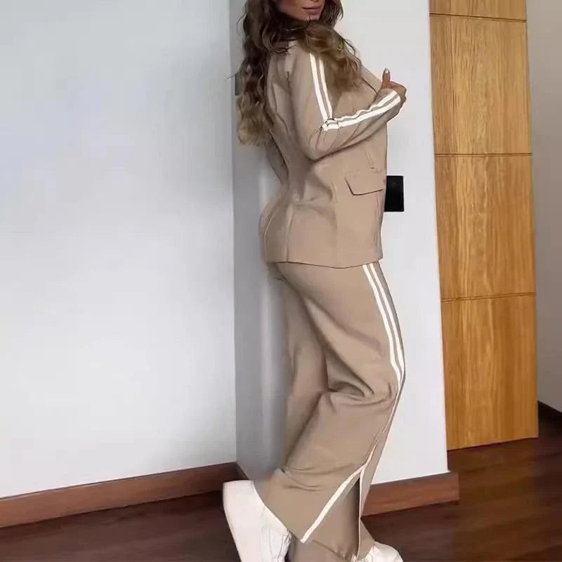 Women's High-Quality Fabric Loungewear Set | Sporty Casual Two Piece Blazer and Wide Leg Trousers-Activewear Sets-Mykonostore-Mykonostore