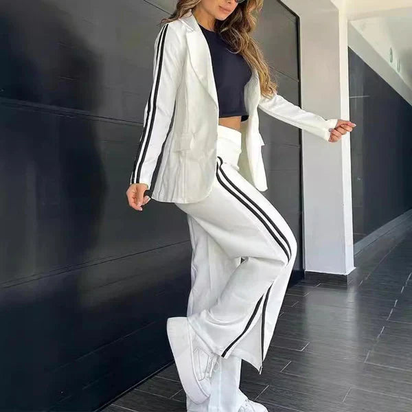Women's High-Quality Fabric Loungewear Set | Sporty Casual Two Piece Blazer and Wide Leg Trousers-Activewear Sets-Mykonostore-Mykonostore