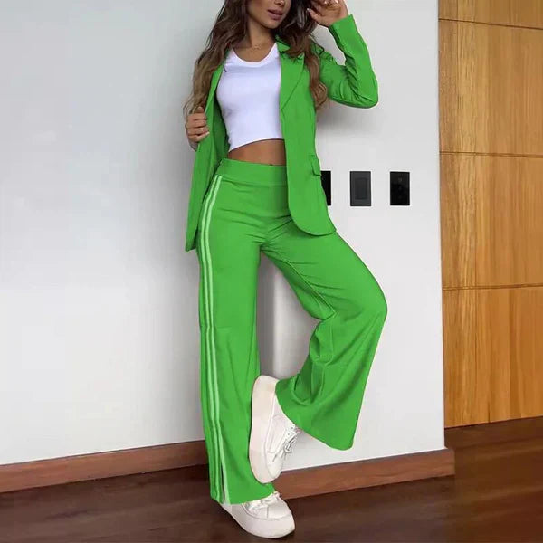 Women's High-Quality Fabric Loungewear Set | Sporty Casual Two Piece Blazer and Wide Leg Trousers-Activewear Sets-Mykonostore-Green-S-Mykonostore