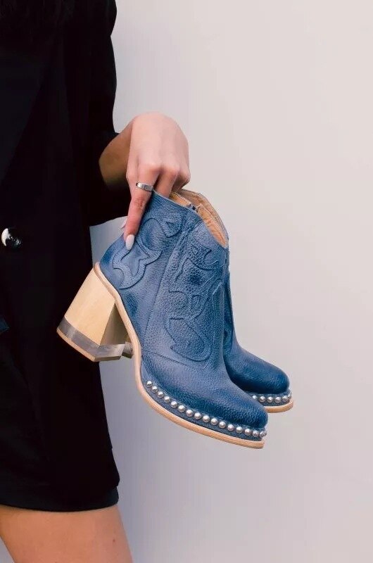Women's High-Quality Synthetic Cowboy Boots | Trendy Stylish Western Footwear-Cowboy Boots-Mykonostore-Blue-5-Mykonostore