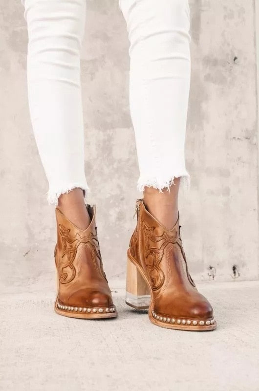 Women's High-Quality Synthetic Cowboy Boots | Trendy Stylish Western Footwear-Cowboy Boots-Mykonostore-Brown-5-Mykonostore