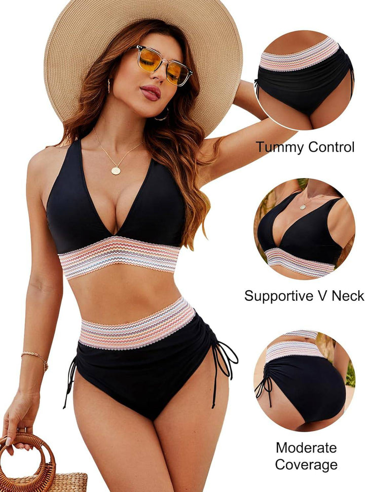 Women's High-Waisted Color Block Bikini | Flattering Swimwear with Tummy Control-Mykonostore-Mykonostore