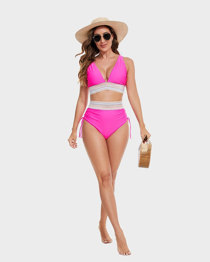 Women's High-Waisted Color Block Bikini | Flattering Swimwear with Tummy Control-Mykonostore-Mykonostore