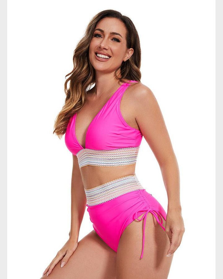 Women's High-Waisted Color Block Bikini | Flattering Swimwear with Tummy Control-Mykonostore-Mykonostore