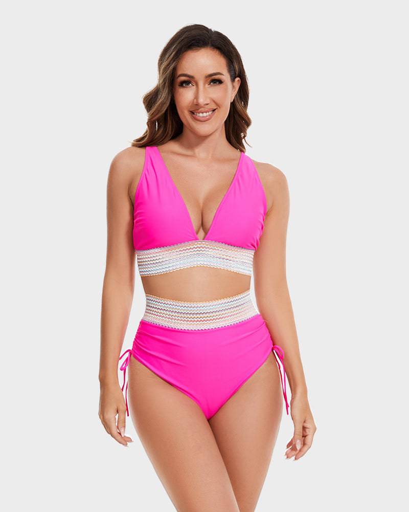 Women's High-Waisted Color Block Bikini | Flattering Swimwear with Tummy Control-Mykonostore-Mykonostore