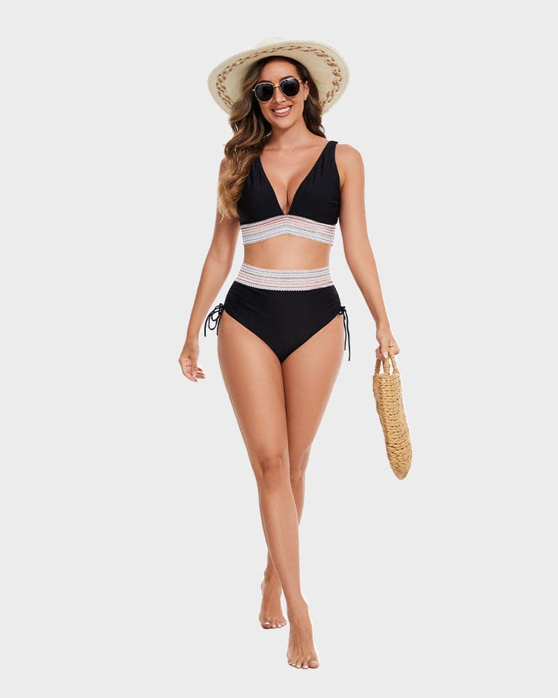 Women's High-Waisted Color Block Bikini | Flattering Swimwear with Tummy Control-Mykonostore-Mykonostore