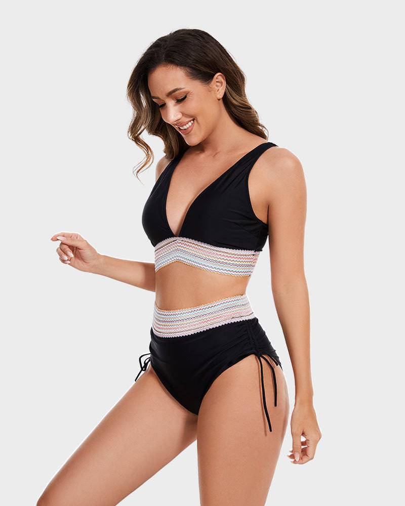 Women's High-Waisted Color Block Bikini | Flattering Swimwear with Tummy Control-Mykonostore-Mykonostore