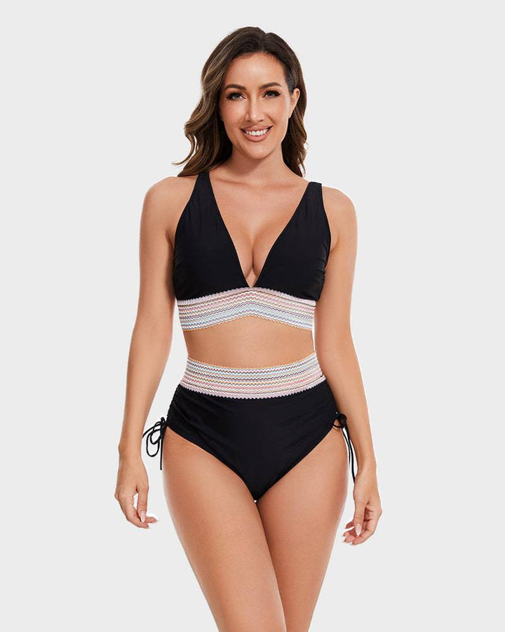 Women's High-Waisted Color Block Bikini | Flattering Swimwear with Tummy Control-Mykonostore-Mykonostore