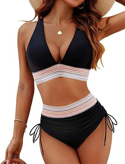 Women's High-Waisted Color Block Bikini | Flattering Swimwear with Tummy Control-Mykonostore-Black-S-Mykonostore