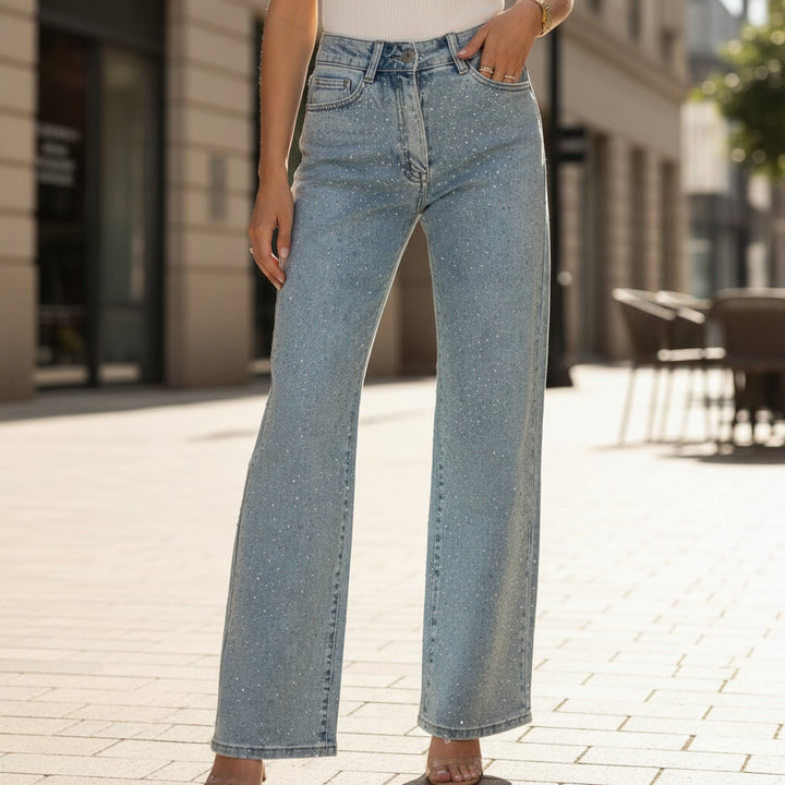 Women’s Jeans | High Waist with Glittering Details-Women's Jeans-Mykonostore-Blue-S-Mykonostore
