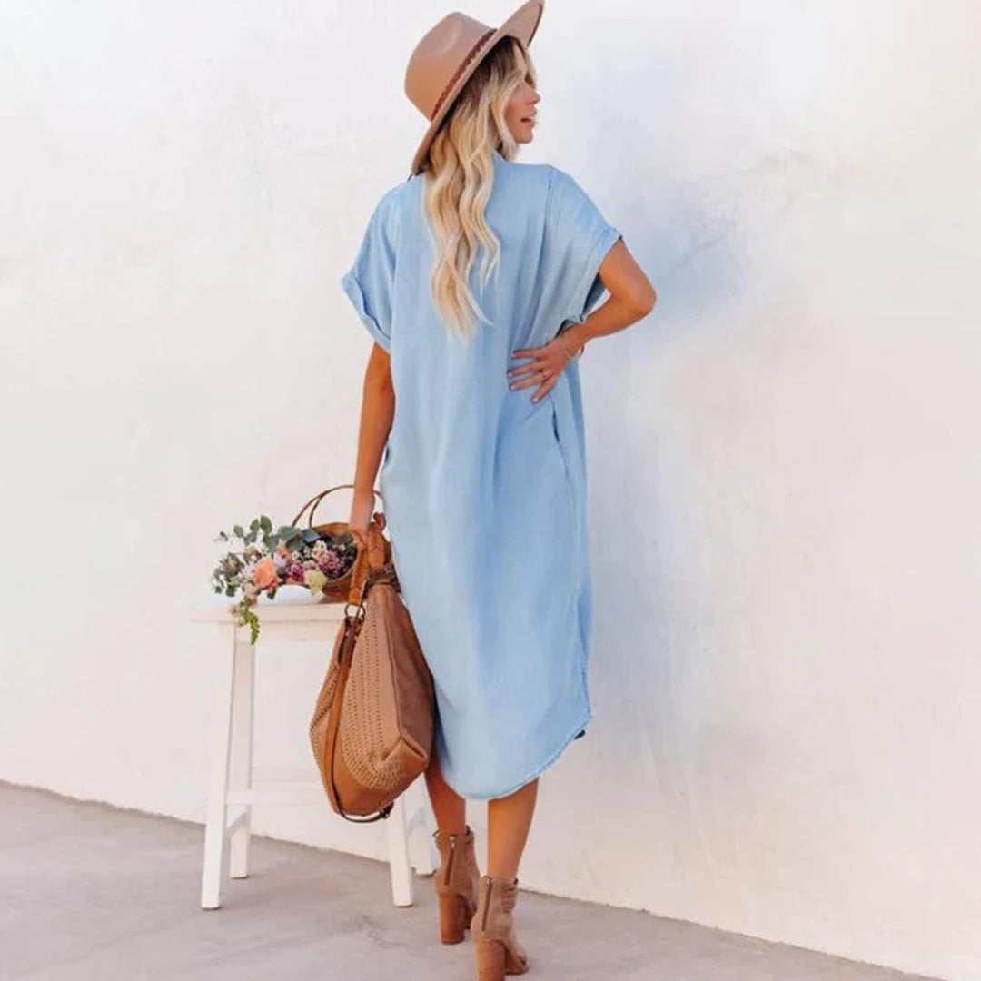 Women's Lightweight Casual Summer Dress | Elegant Loose-Fit Sky Blue Gown-Mykonostore-Mykonostore
