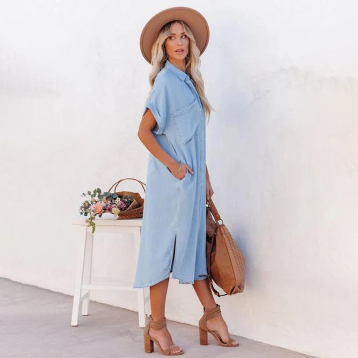 Women's Lightweight Casual Summer Dress | Elegant Loose-Fit Sky Blue Gown-Mykonostore-Mykonostore
