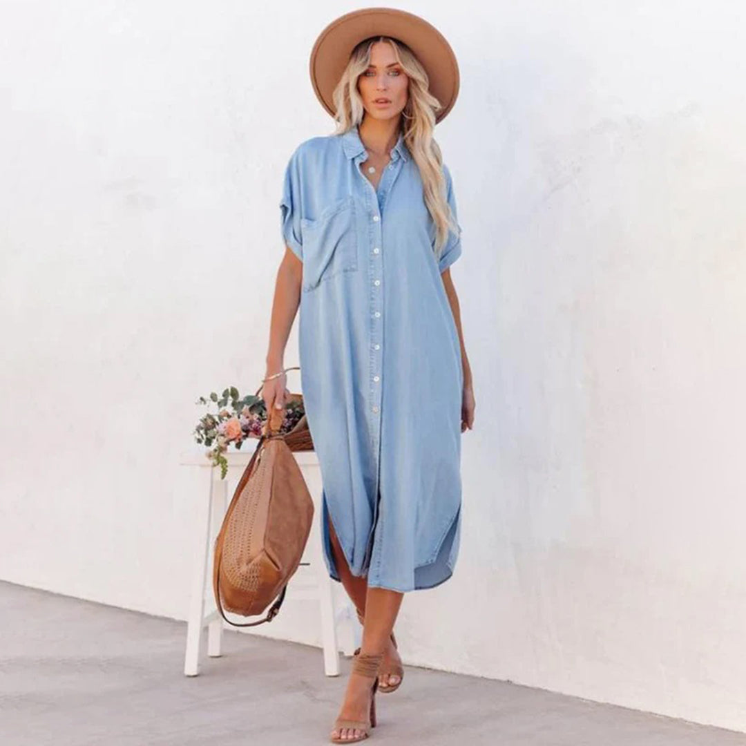 Women's Lightweight Casual Summer Dress | Elegant Loose-Fit Sky Blue Gown-Mykonostore-Blue-S-Mykonostore