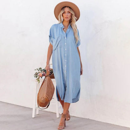 Women's Lightweight Casual Summer Dress | Elegant Loose-Fit Sky Blue Gown-Mykonostore-Blue-S-Mykonostore