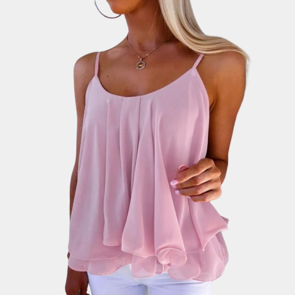 Women's Lightweight Chiffon Summer Top | Elegant Sleeveless Ruffled Blouse-Mykonostore-Light Pink-XS-Mykonostore