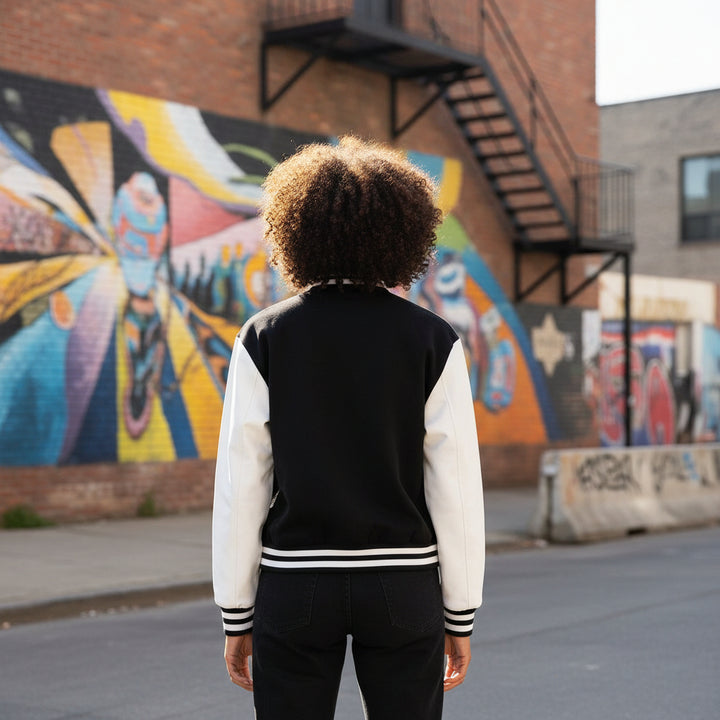 Women's Lightweight Color Block Cropped Bomber Jacket | Trendy Urban Spring Outerwear-Bomber Jackets-Mykonostore-Mykonostore