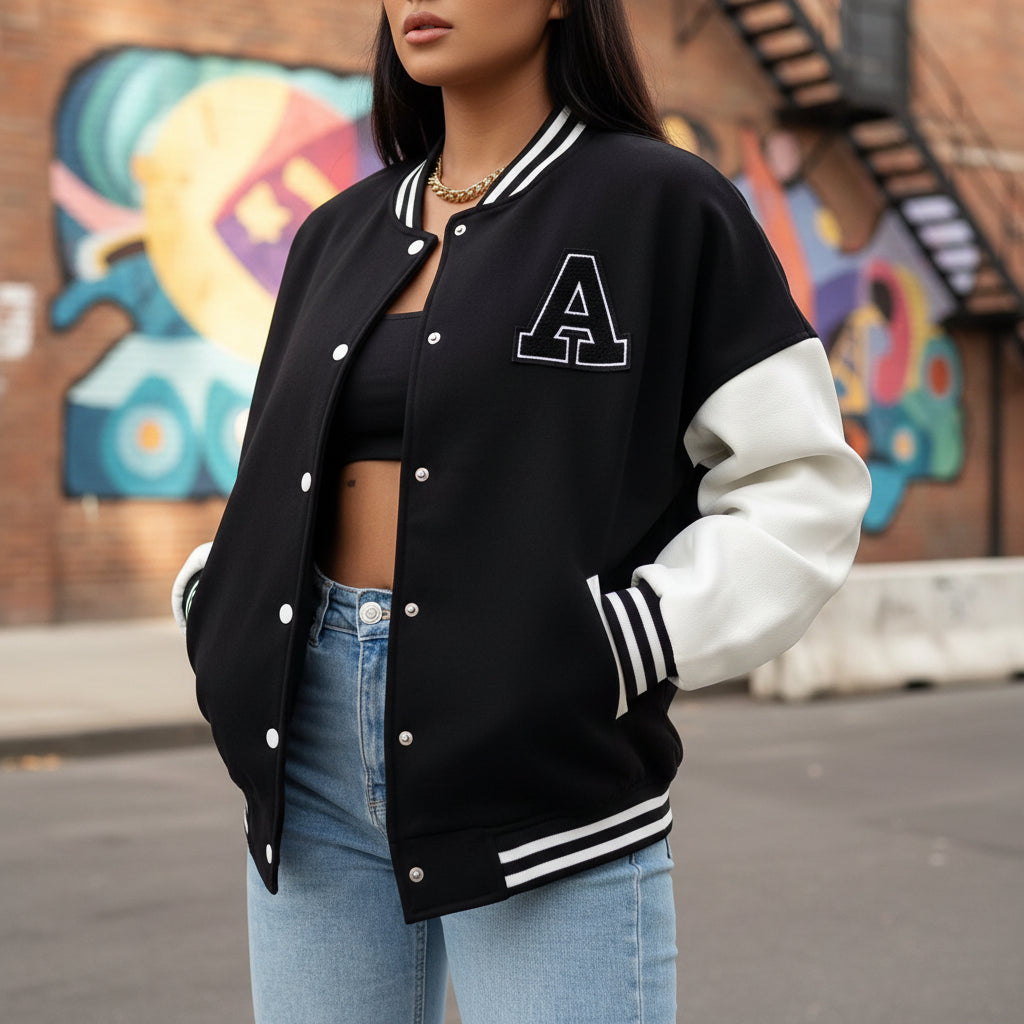 Women's Lightweight Color Block Cropped Bomber Jacket | Trendy Urban Spring Outerwear-Bomber Jackets-Mykonostore-Black-XS-Mykonostore