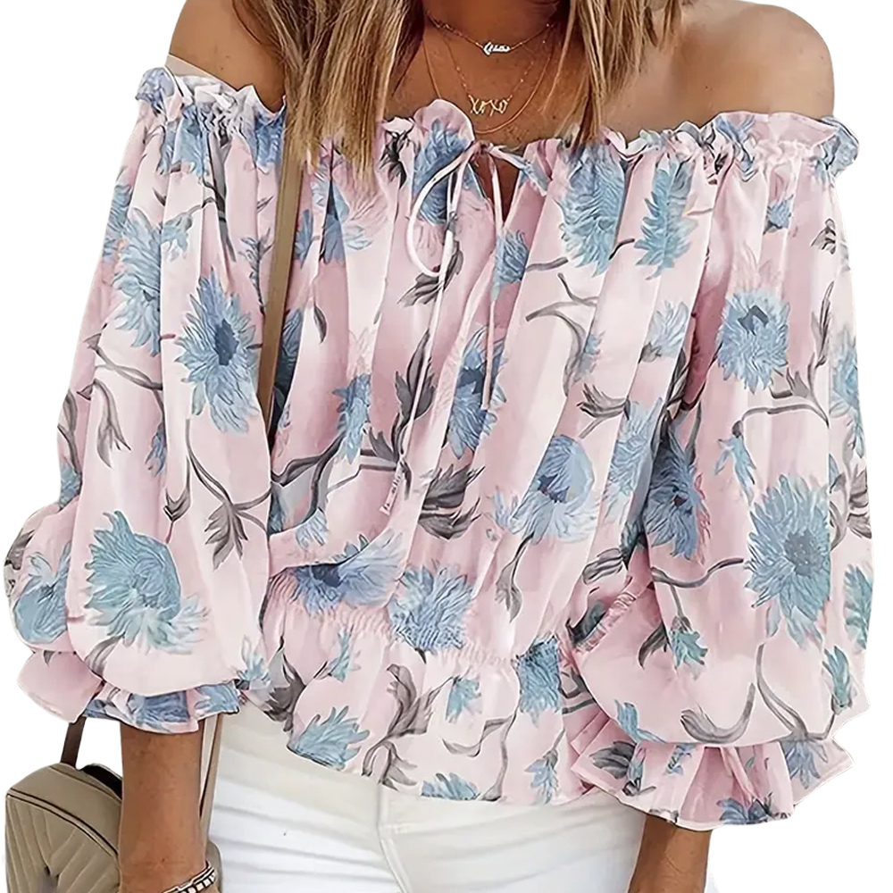 Women's Lightweight Floral Blouse | Elegant Off-Shoulder Design-Mykonostore-Pink-S-Mykonostore