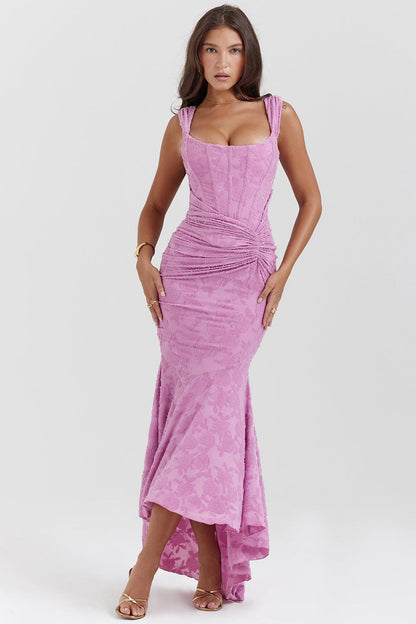 Women's Lightweight Floral Midi Dress | Elegant Flowing Summer Outfit-Mykonostore-Pink-S-Mykonostore