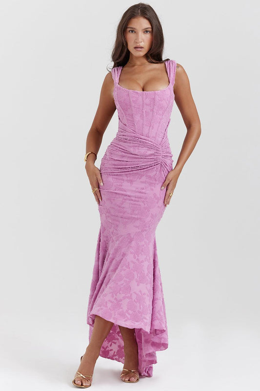 Women's Lightweight Floral Midi Dress | Elegant Flowing Summer Outfit-Mykonostore-Pink-S-Mykonostore