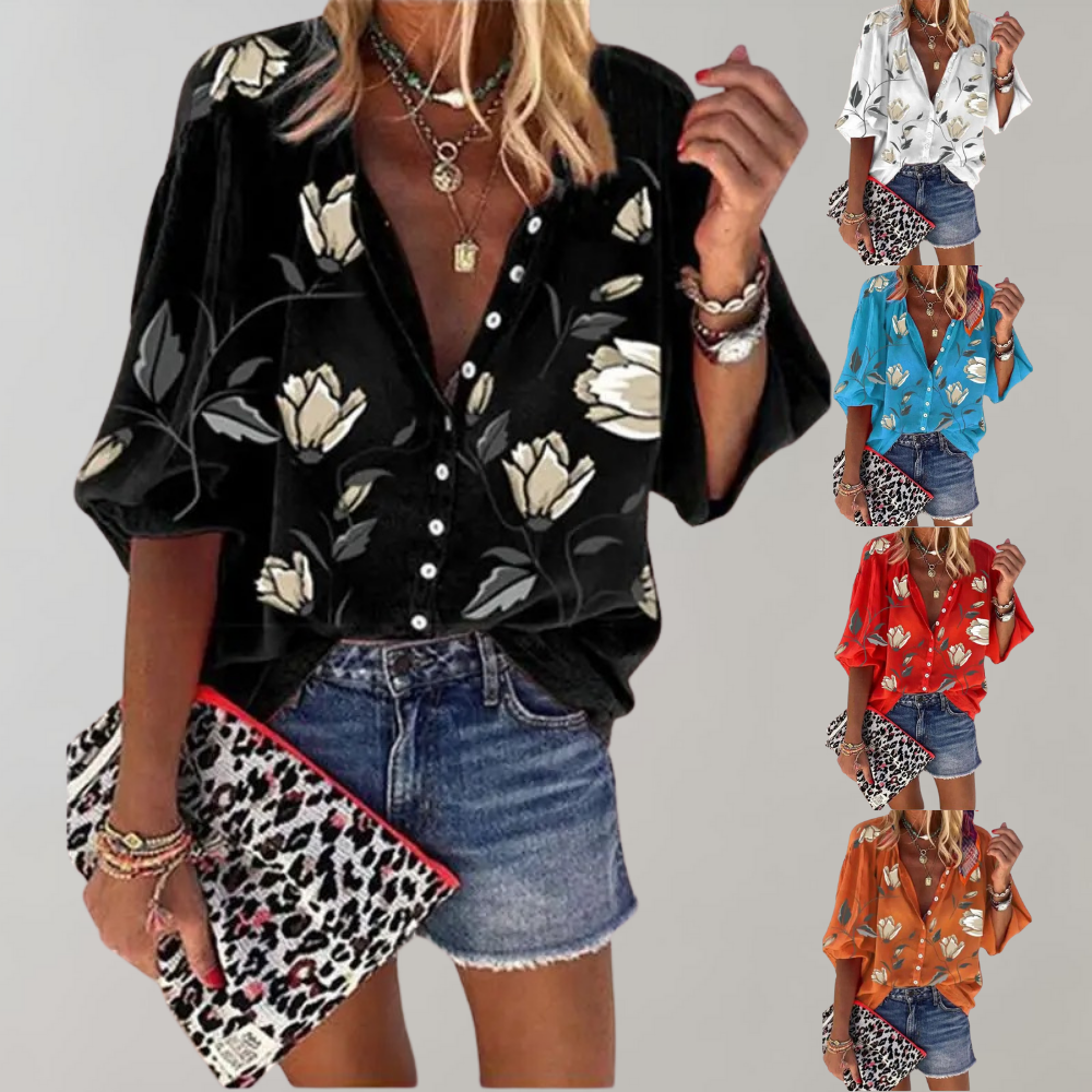 Women's Lightweight Floral Print Blouse | Stylish Short Sleeve Summer Top-Mykonostore-Mykonostore