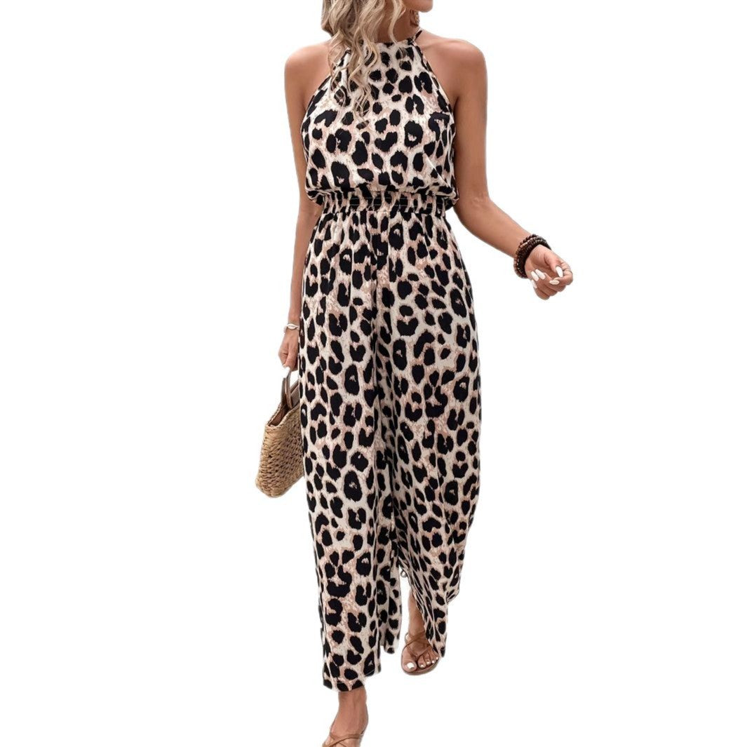 Women's Lightweight Leopard Print Jumpsuit | Stylish Wide-Leg Summer Outfit-Mykonostore-Mykonostore