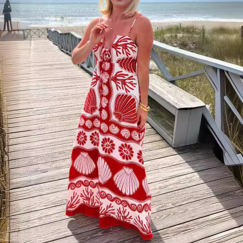 Women's Lightweight Maxi Dress | Colorful Shell Print Summer Outfit-Mykonostore-Mykonostore